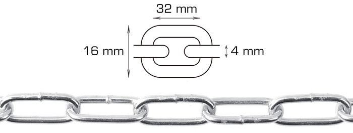 Langlenket kjetting 4 mm x 2 meter